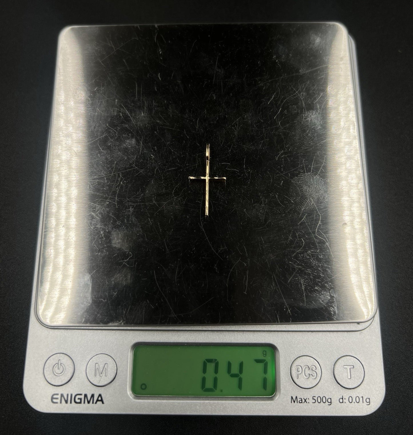 .45” x .9” 10K Solid Yellow Gold Diamond Cut Cross Pendant | .47g | 3MM | MADO |