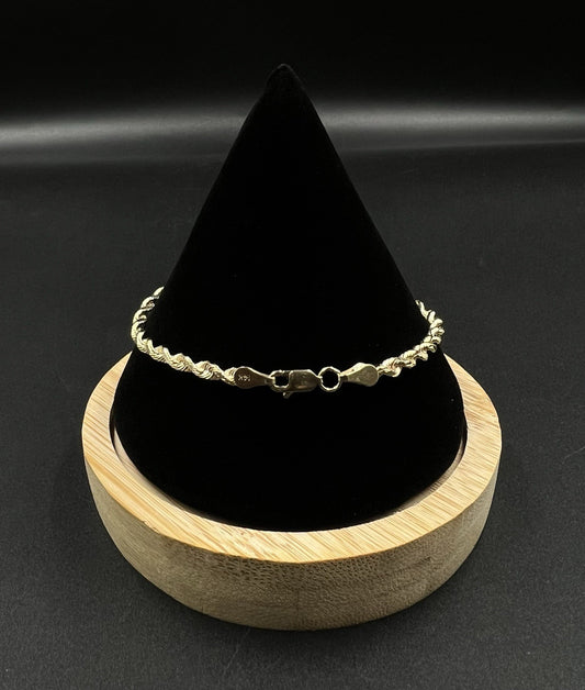 8” 14K Semi-Solid Yellow Gold Diamond Cut Rope Bracelet | 6.24g | 3.5MM | OR |