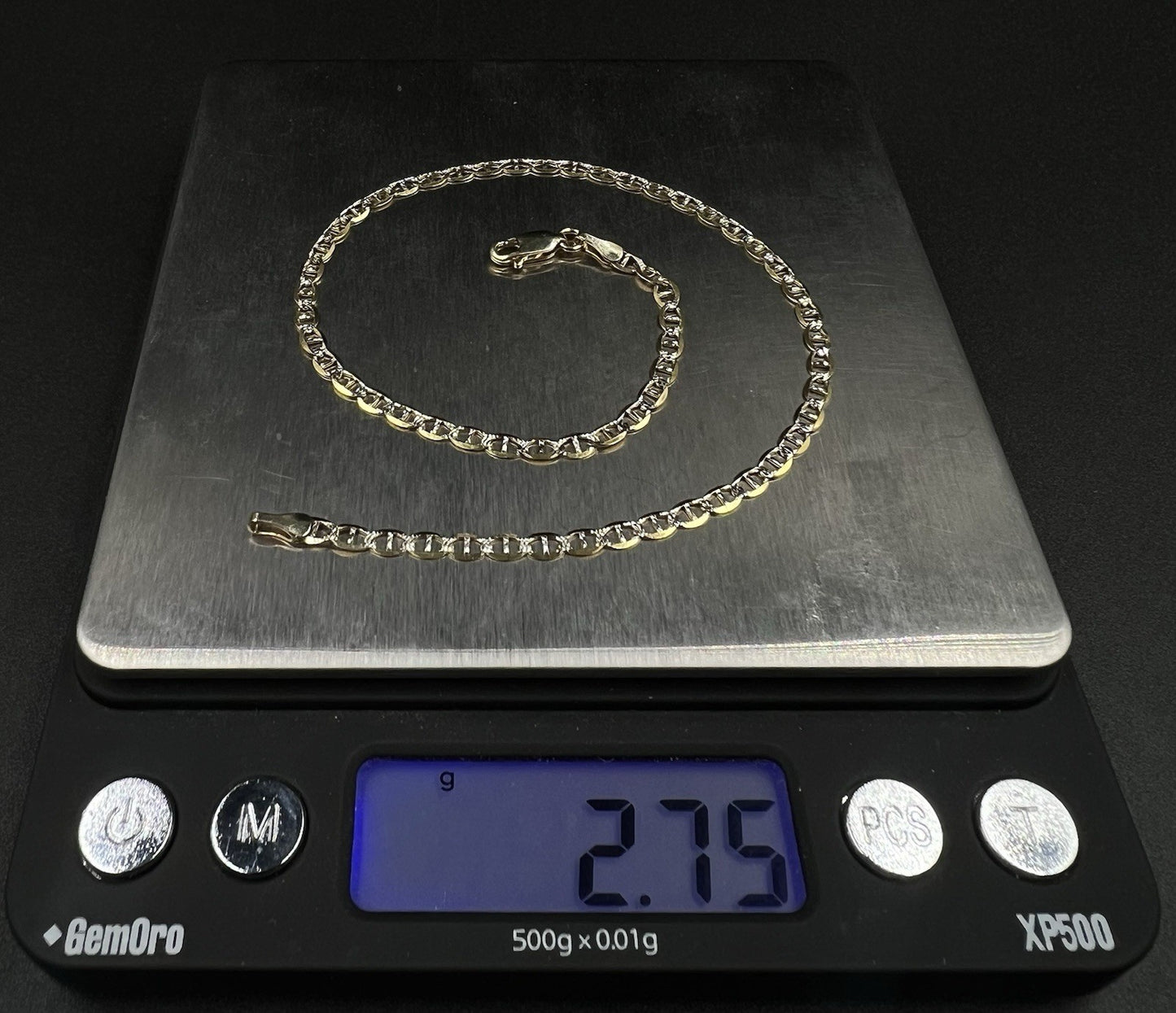 10.75” 14K Hollow Yellow Gold Diamond Cut Anchor/Mariner Anklet | 2.75g | 3.1MM