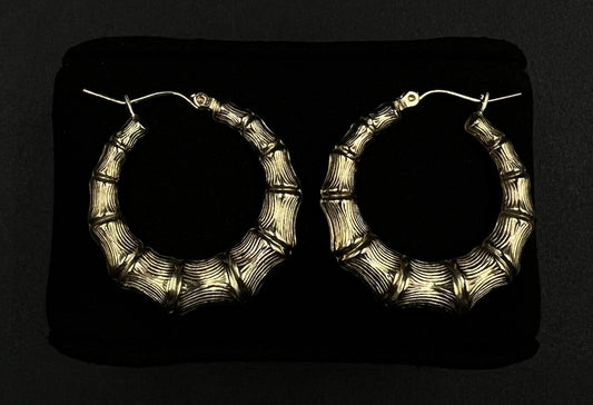 1.1” 10K Hollow Yellow Gold Bamboo Hoop Earrings | 3g | 5MM Thick |
