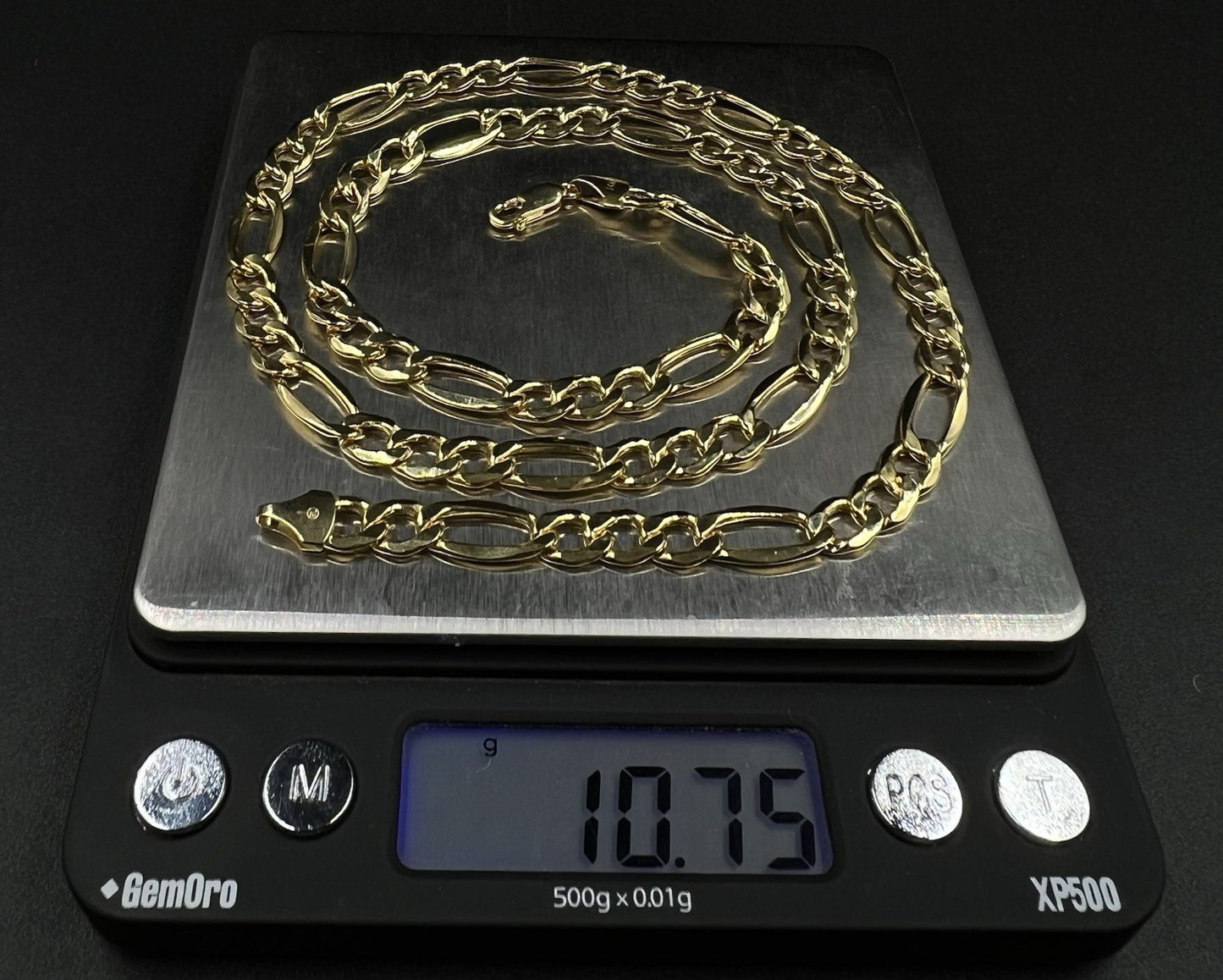 22” 14k Hollow Yellow Gold Diamond Cut Figaro Chain 10.74g | 7mm | Italy Lobster