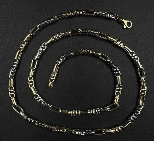 24” 10K Semi-Solid Two-Tone Double Bar Anchor Chain | 19.77g | 4.7MM | Lobster |