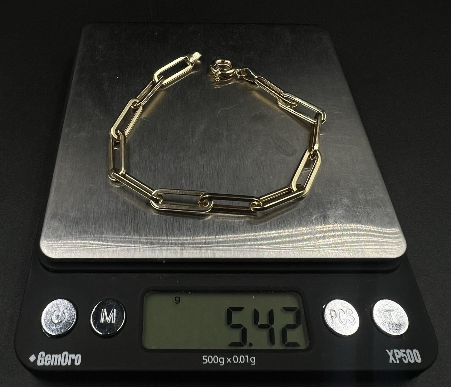 7.75” 14K Hollow Yellow Gold Paper Clip Bracelet | 5.42g | 5.8mm | Lobster Clasp