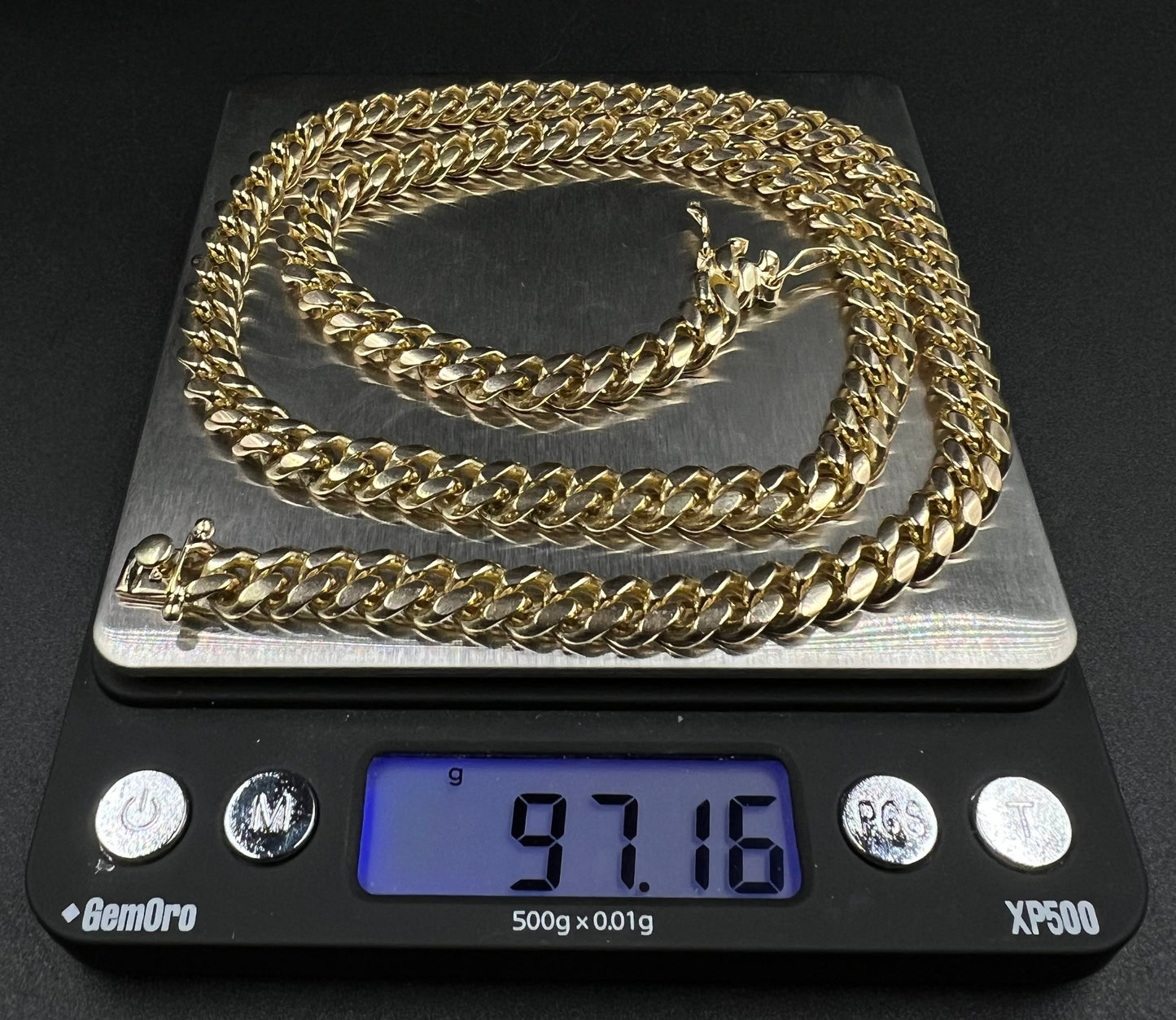 22” 10K Solid Yellow Gold Miami Cuban Link Chain | 97.11g | 7.7MM | GS | Box |