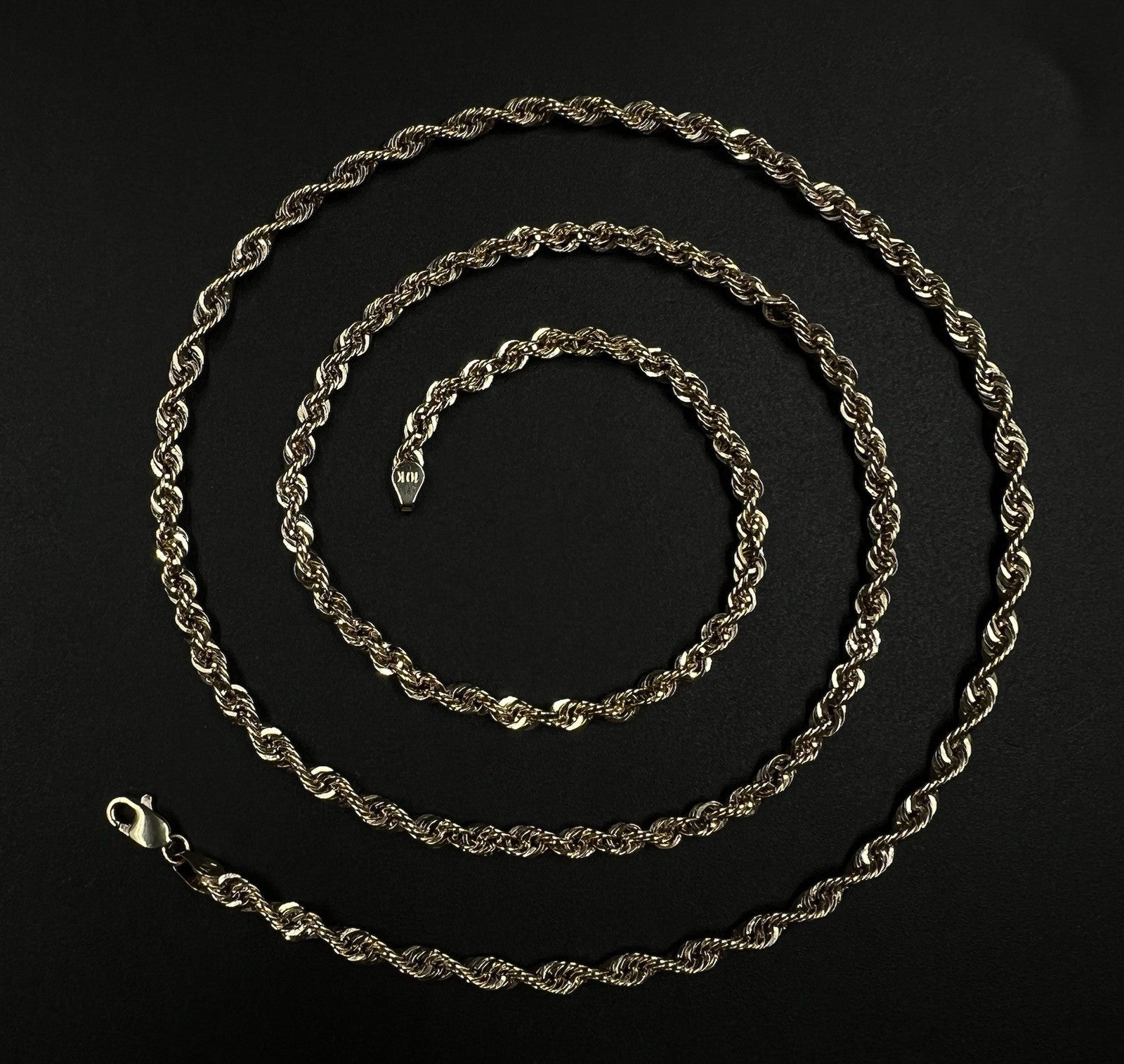 28” 10K Hollow Yellow Gold Rope Chain | 8g | 3.8MM | Lobster Clasp |