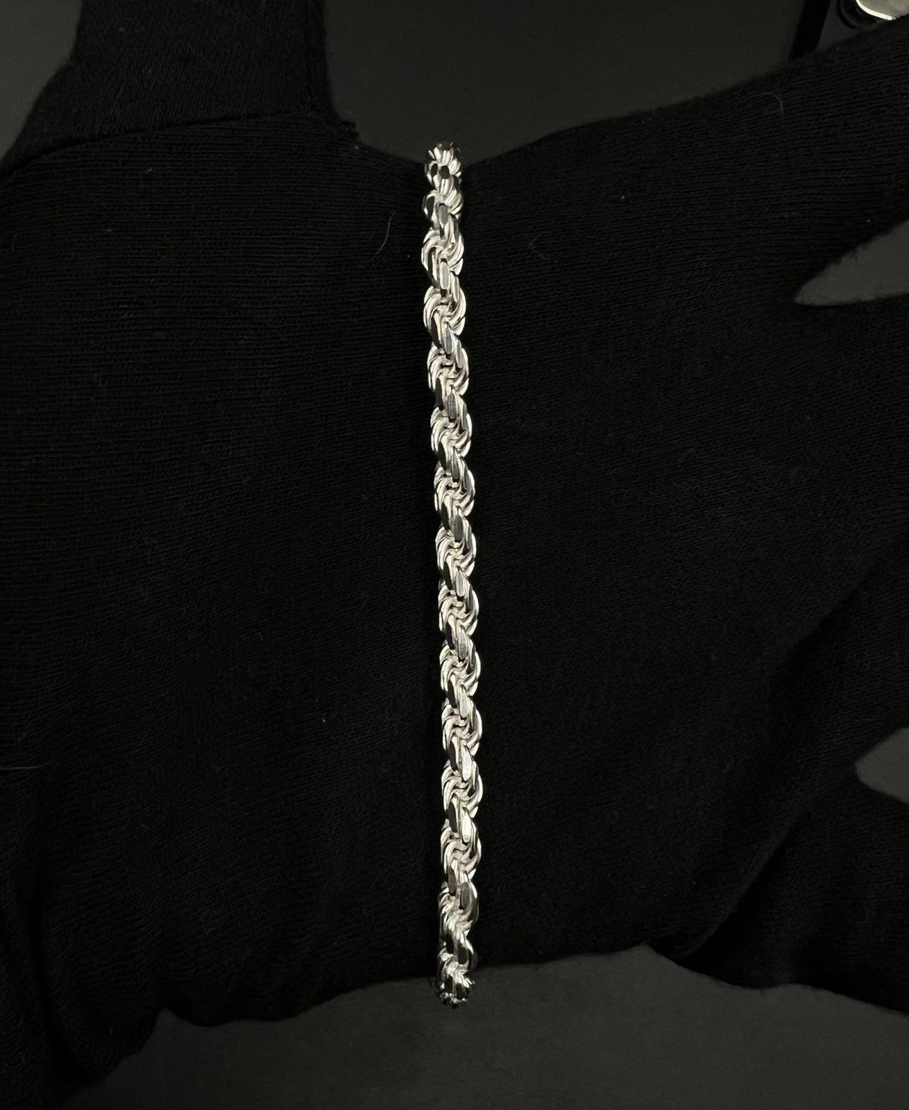 9” 925 Solid Sterling Silver Diamond Cut Rope Bracelet | 17.15g | 4.8mm | Italy