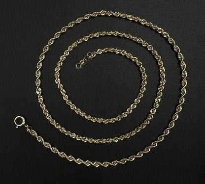 18.25” 14K Hollow Yellow Gold Rope Chain | 2.15g | 2.2MM | Lobster Clasp |
