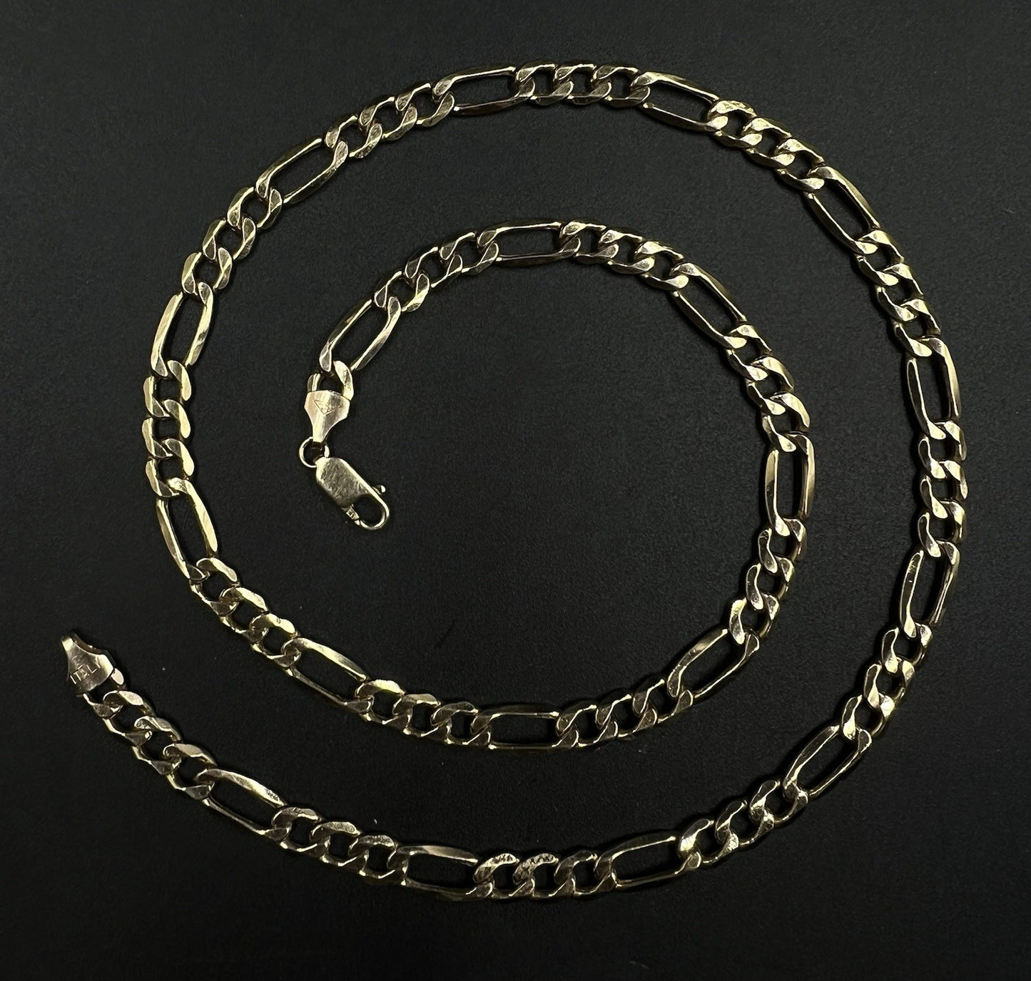 22.5” 10K Semi-Solid Yellow Gold Diamond Cut Figaro Chain | 15.26g | 6.8MM Italy