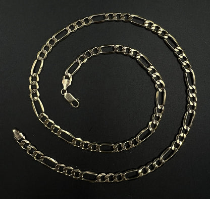 22.5” 10K Semi-Solid Yellow Gold Diamond Cut Figaro Chain | 15.26g | 6.8MM Italy