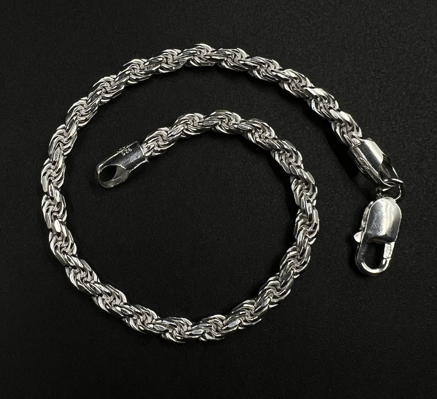 9” 925 Solid Sterling Silver Diamond Cut Rope Bracelet | 17.15g | 4.8mm | Italy