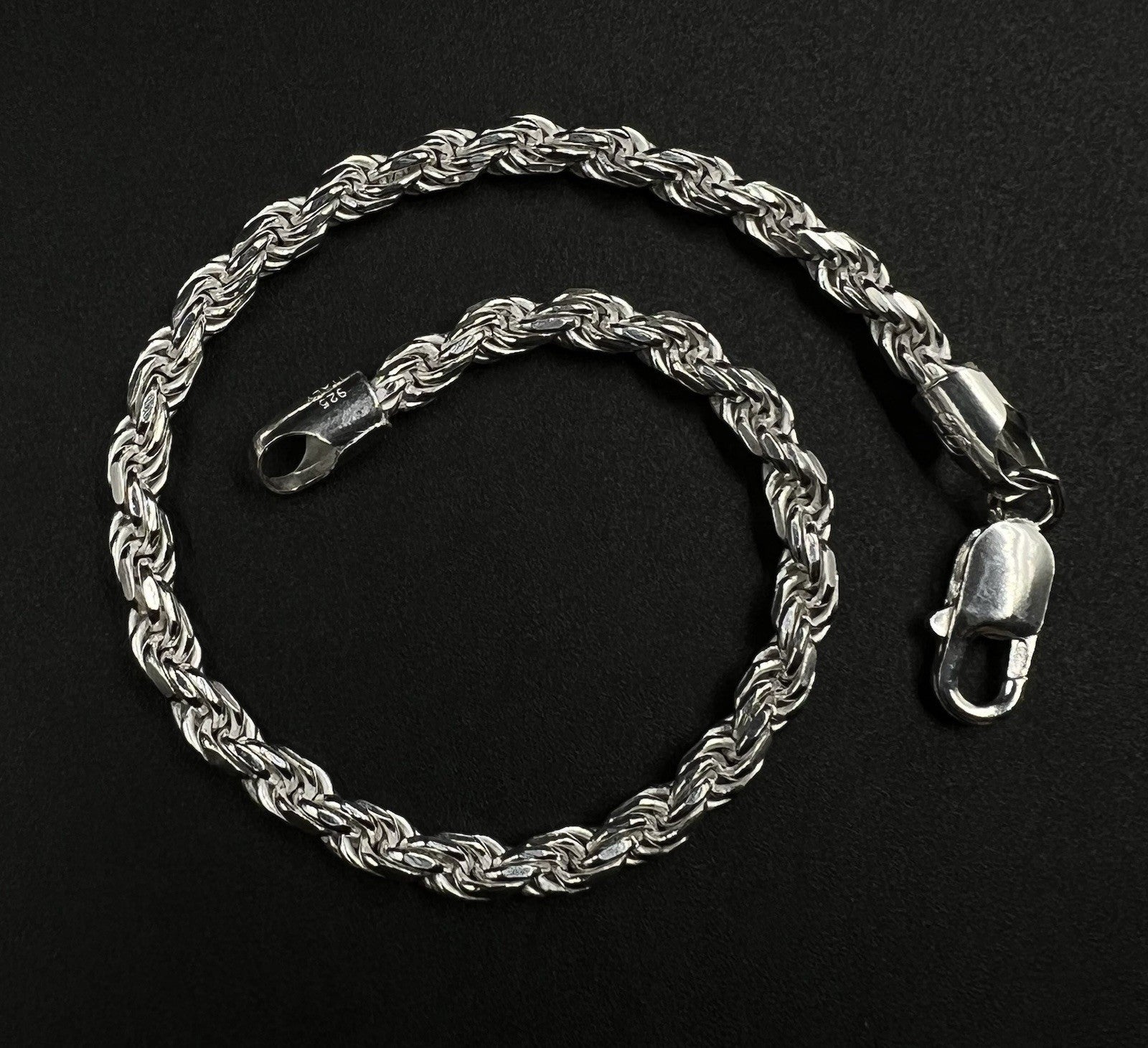 9” 925 Solid Sterling Silver Diamond Cut Rope Bracelet | 17.15g | 4.8mm | Italy