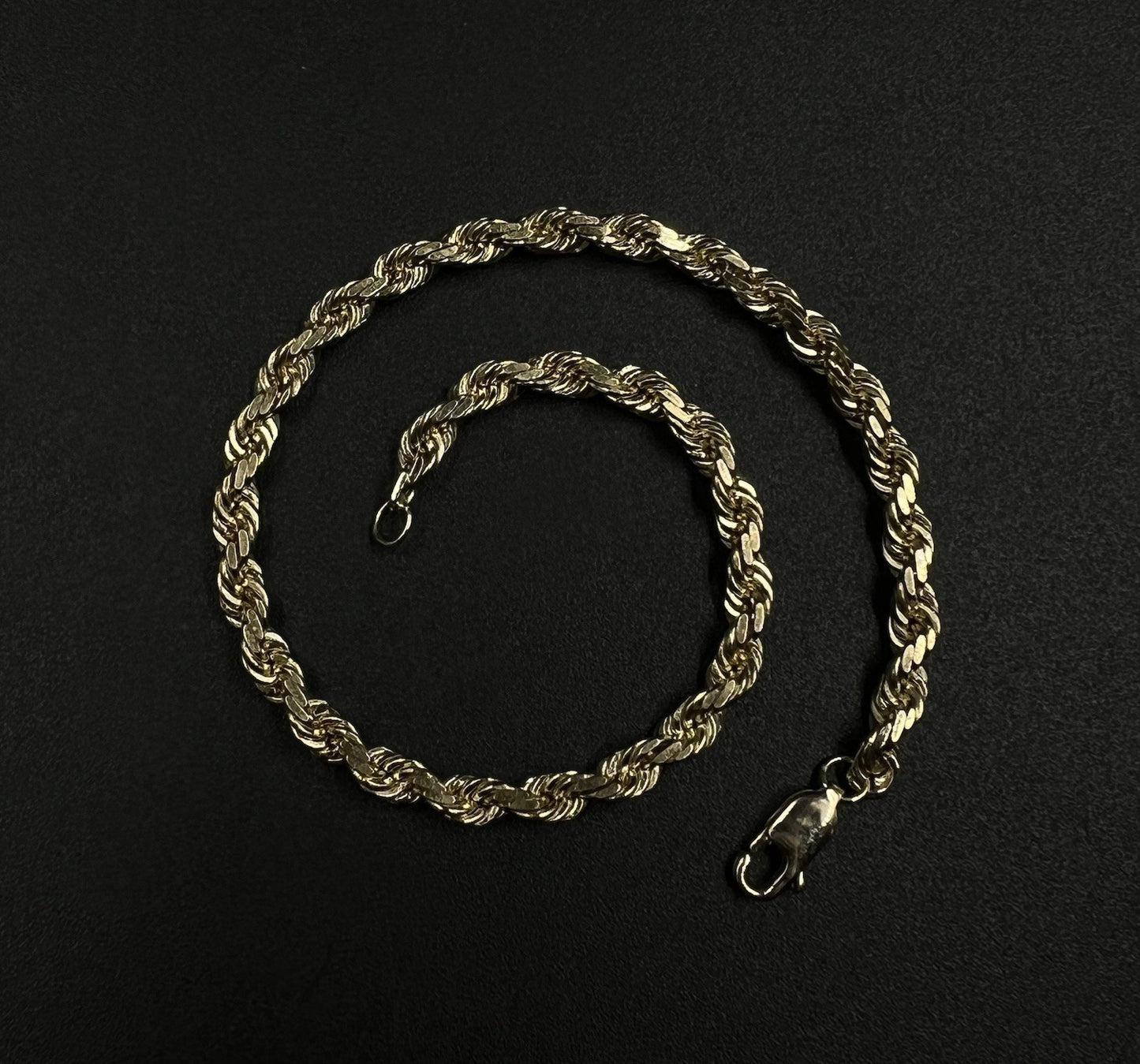 8” 10K Semi-Solid Yellow Gold Diamond Cut Rope Bracelet | 9.16g | 3.8MM Lobster