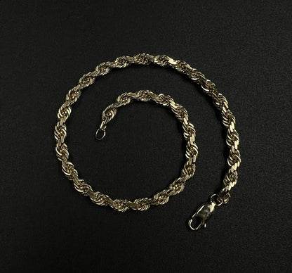 8” 10K Semi-Solid Yellow Gold Diamond Cut Rope Bracelet | 9.16g | 3.8MM Lobster