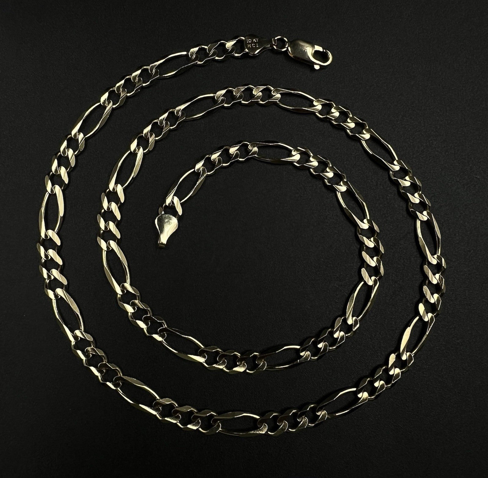 22.25” 10K Solid Yellow Gold Diamond Cut Figaro Chain | 21.81g | 6mm | Lobster |
