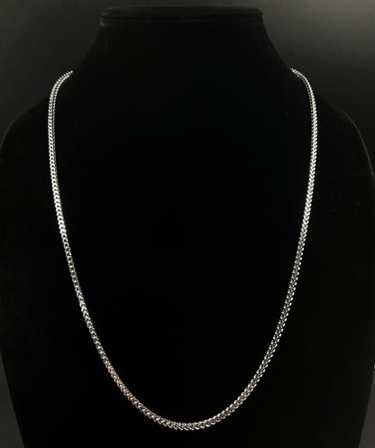 25” 10K Hollow White Gold Diamond Cut Franco Box Chain | 11.14g | 2.6MM | ALI |
