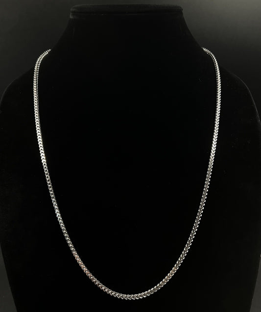 25” 10K Hollow White Gold Diamond Cut Franco Box Chain | 11.14g | 2.6MM | ALI |
