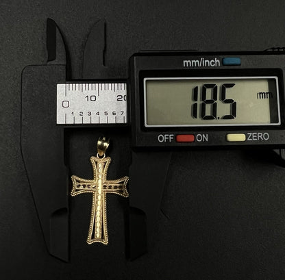 .73” x 1.32” 10K Semi-Solid Yellow Gold Diamond Cut Cross Pendant | 1.37g | 4MM