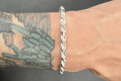 9” 925 Solid Sterling Silver Diamond Cut Rope Bracelet | 17.15g | 4.8mm | Italy