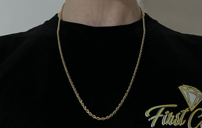 24.25” 14K Semi-Solid Yellow Gold Diamond Cut Rope Chain 12.76g | 2.8MM Bolivia