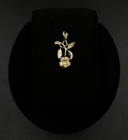 .5” x .87” 14K Solid Yellow Gold Diamond Cut Rose Pendant 1.17g | 2 x 3.5mm Bail