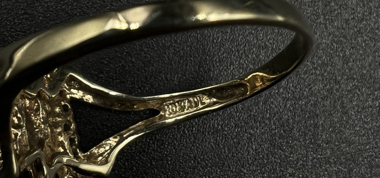10K Solid Yellow Gold Natural Diamond Baguette Butterfly Ring ~.2ct Size 9 2.79g