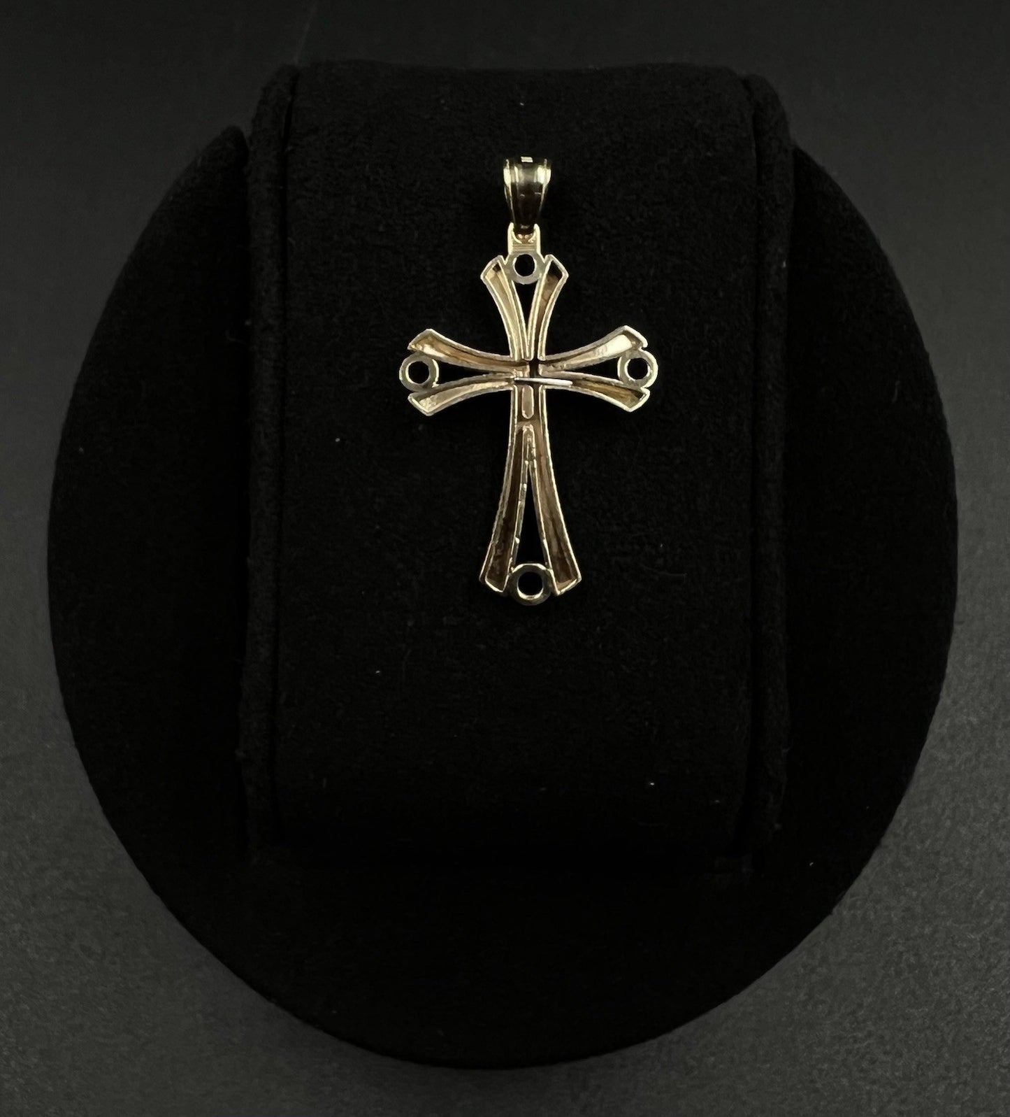1.36” x .77” 10K Semi-Solid Yellow Gold Diamond Cut Cross Pendant 2.15g 4MM Bail