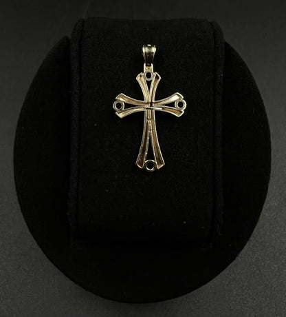 1.36” x .77” 10K Semi-Solid Yellow Gold Diamond Cut Cross Pendant 2.15g 4MM Bail