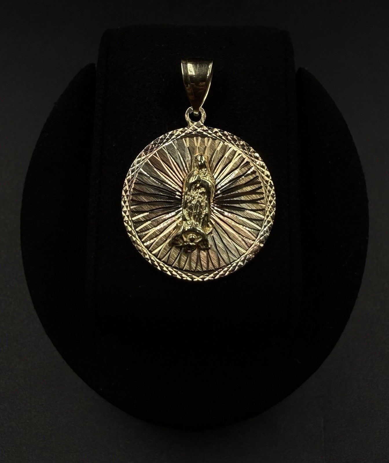1.18” 14K Solid Tri-Tone Gold Virgin Mary Medallion Pendant | 6.91g | 6.8mm Bail