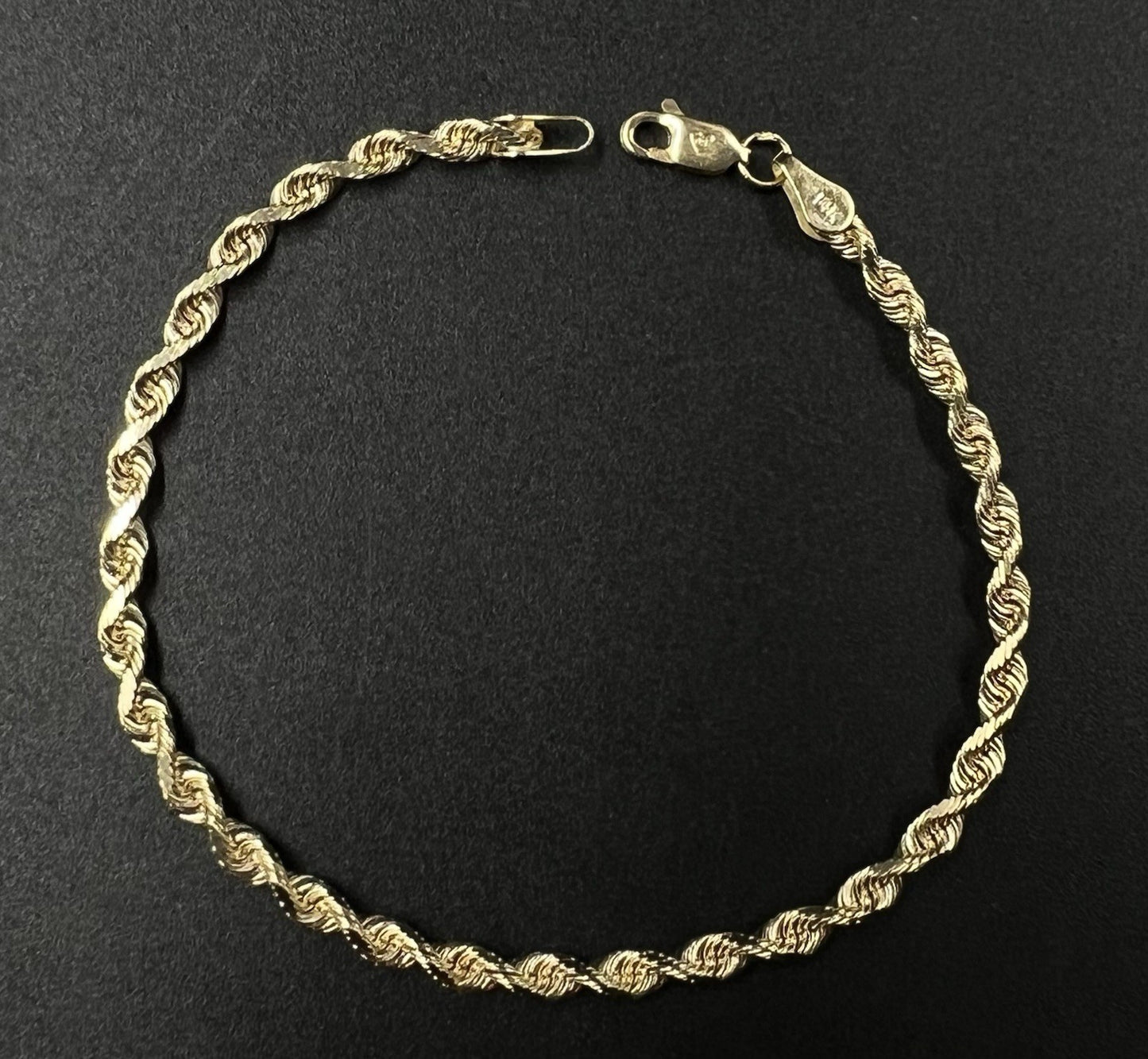 8” 14K Semi-Solid Yellow Gold Diamond Cut Rope Bracelet | 6.24g | 3.5MM | OR |