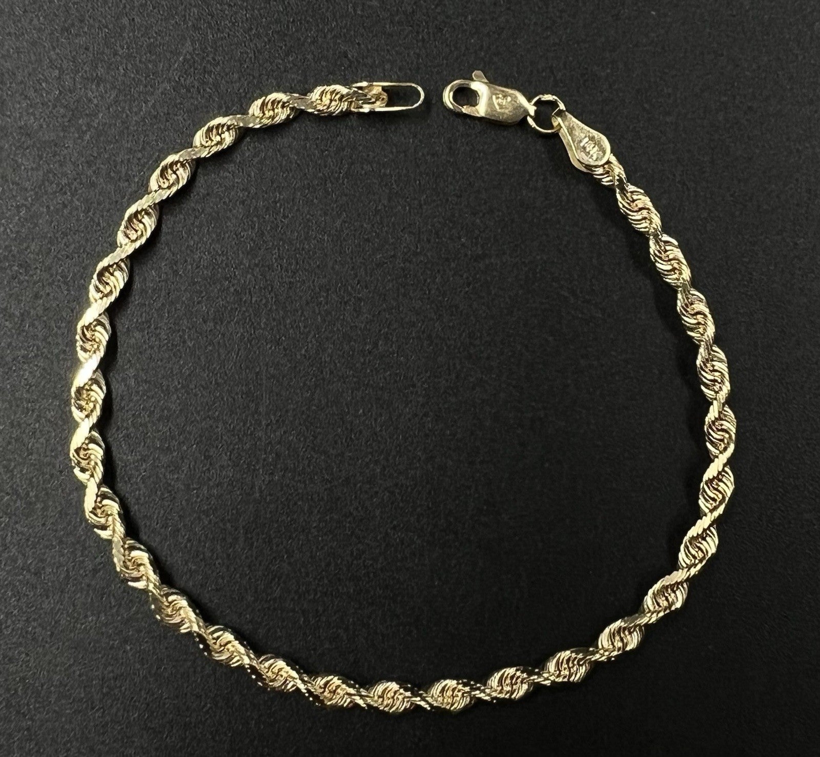 8” 14K Semi-Solid Yellow Gold Diamond Cut Rope Bracelet | 6.24g | 3.5MM | OR |
