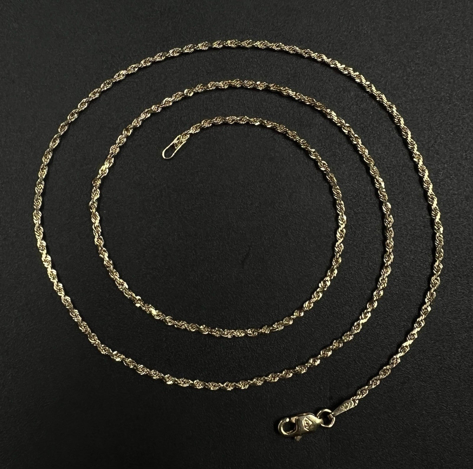 18” 14K Semi-Solid Yellow Gold Diamond Cut Rope Chain | 4.21g | 1.7MM | Lobster