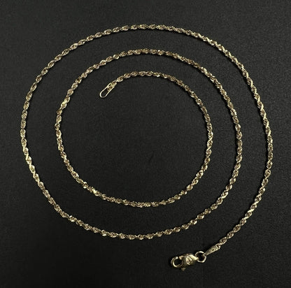 18” 14K Semi-Solid Yellow Gold Diamond Cut Rope Chain | 4.21g | 1.7MM | Lobster