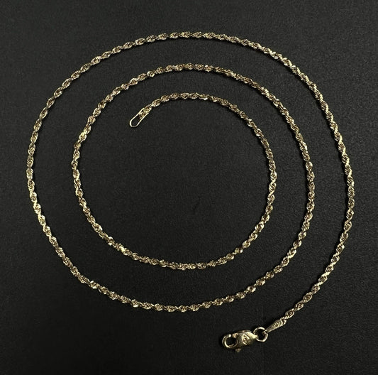 18” 14K Semi-Solid Yellow Gold Diamond Cut Rope Chain | 4.21g | 1.7MM | Lobster