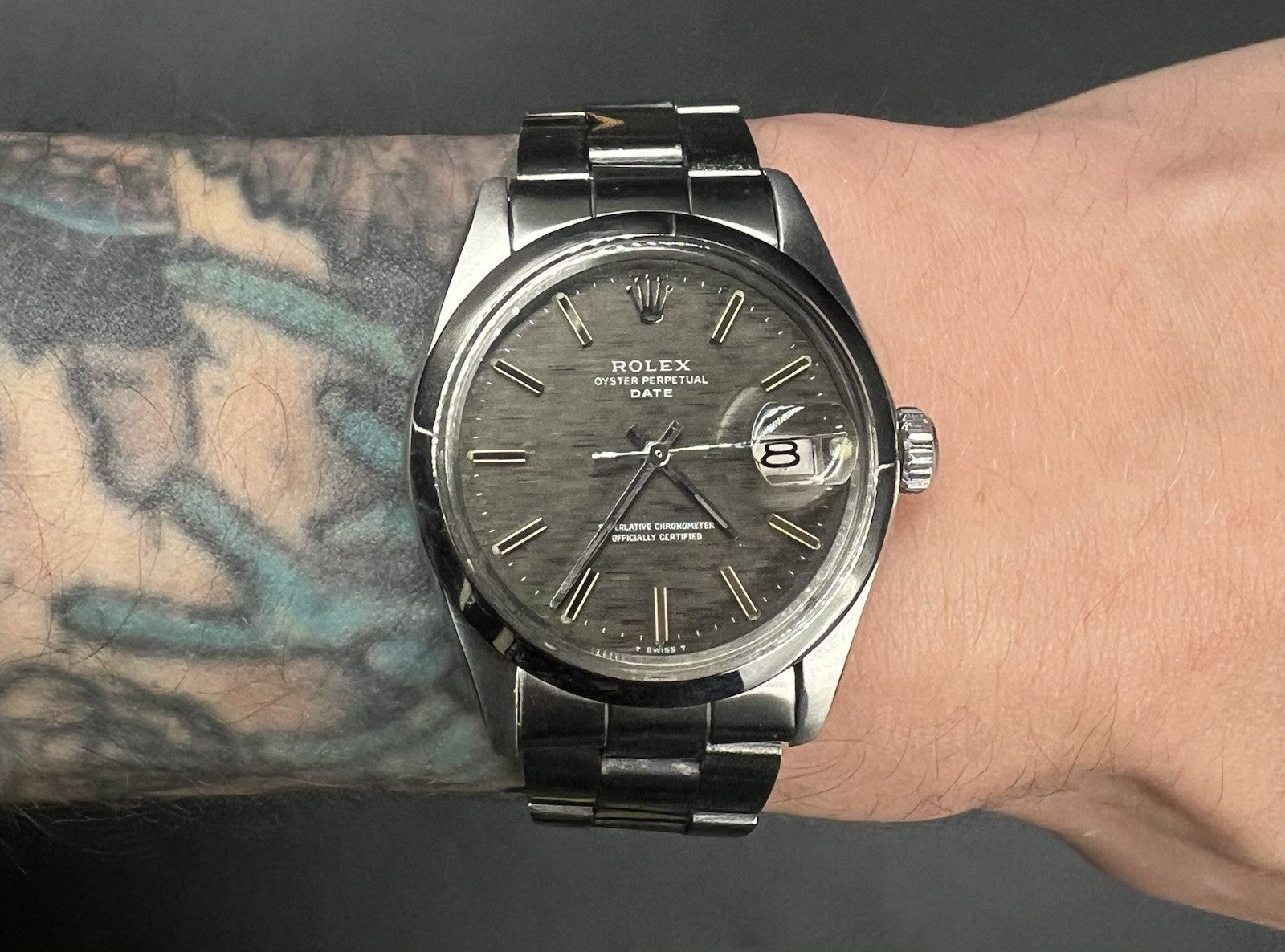 Vintage Rolex Date 1500 Steel 34mm Slate Grey Brushed Dial c.1970 Watch