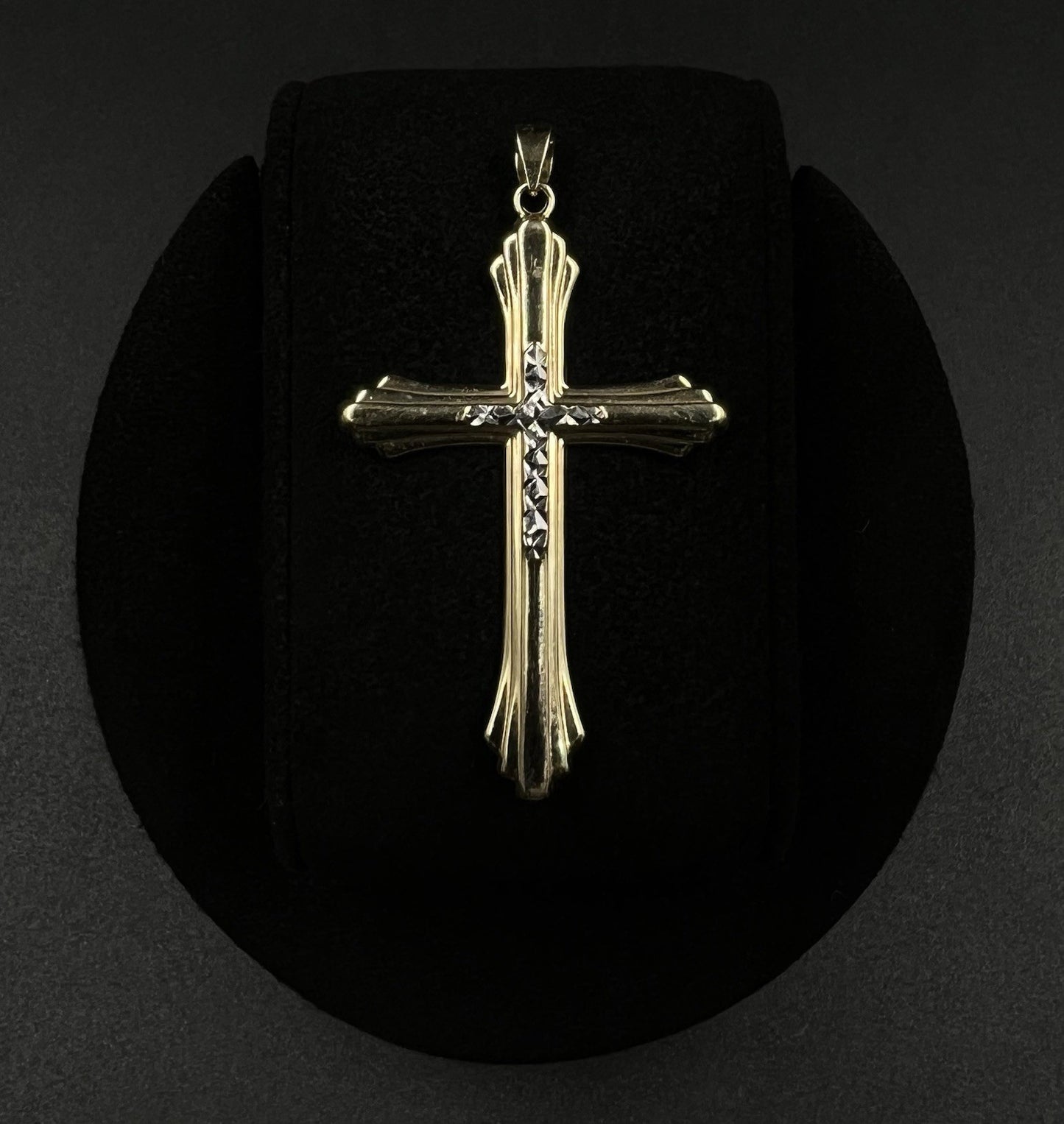 1.19” x 1.95” 10K Hollow Two-Tone Gold Diamond Cut Cross Pendant | 1.71g | 4mm |