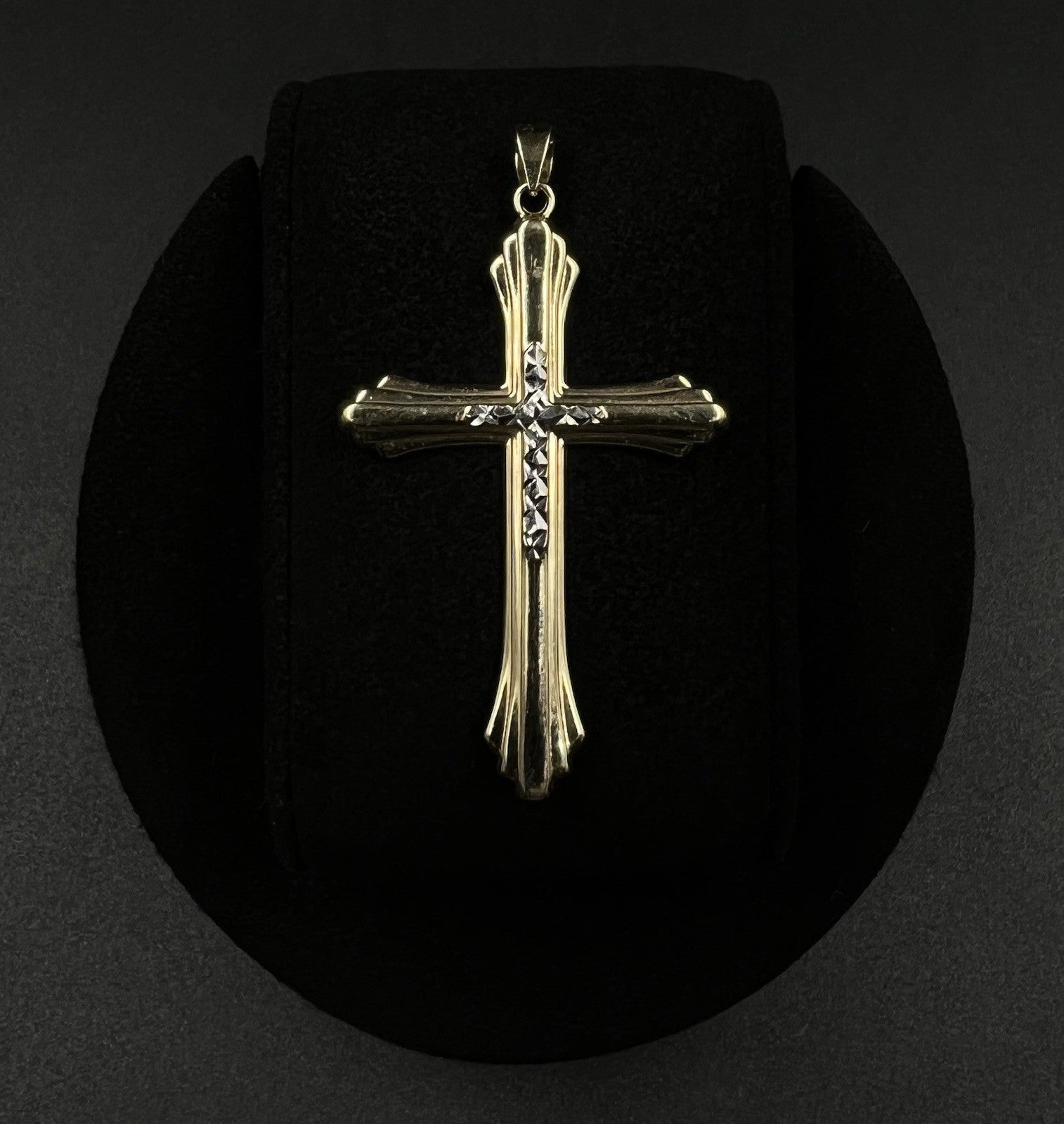 1.19” x 1.95” 10K Hollow Two-Tone Gold Diamond Cut Cross Pendant | 1.71g | 4mm |