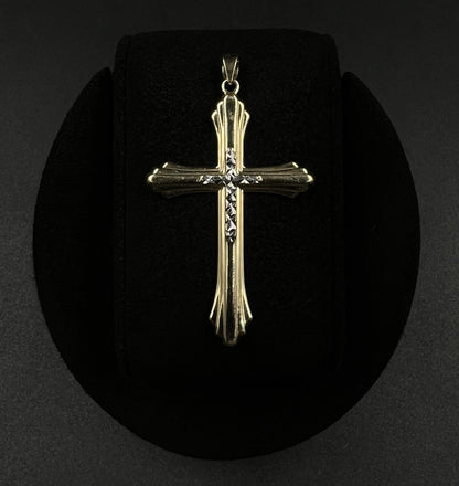 1.19” x 1.95” 10K Hollow Two-Tone Gold Diamond Cut Cross Pendant | 1.71g | 4mm |