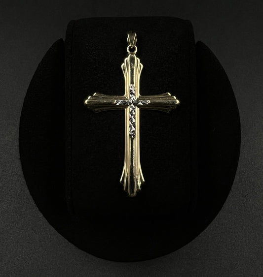 1.19” x 1.95” 10K Hollow Two-Tone Gold Diamond Cut Cross Pendant | 1.71g | 4mm |