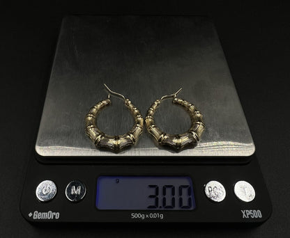 1.1” 10K Hollow Yellow Gold Bamboo Hoop Earrings | 3g | 5MM Thick |