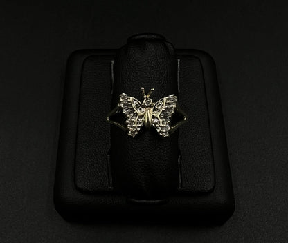 10K Solid Yellow Gold Natural Diamond Baguette Butterfly Ring ~.2ct Size 9 2.79g