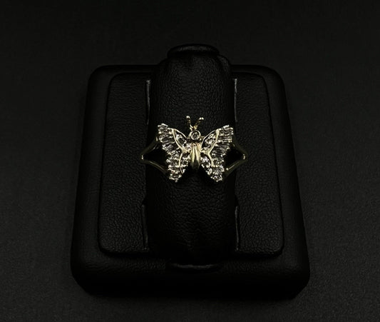 10K Solid Yellow Gold Natural Diamond Baguette Butterfly Ring ~.2ct Size 9 2.79g