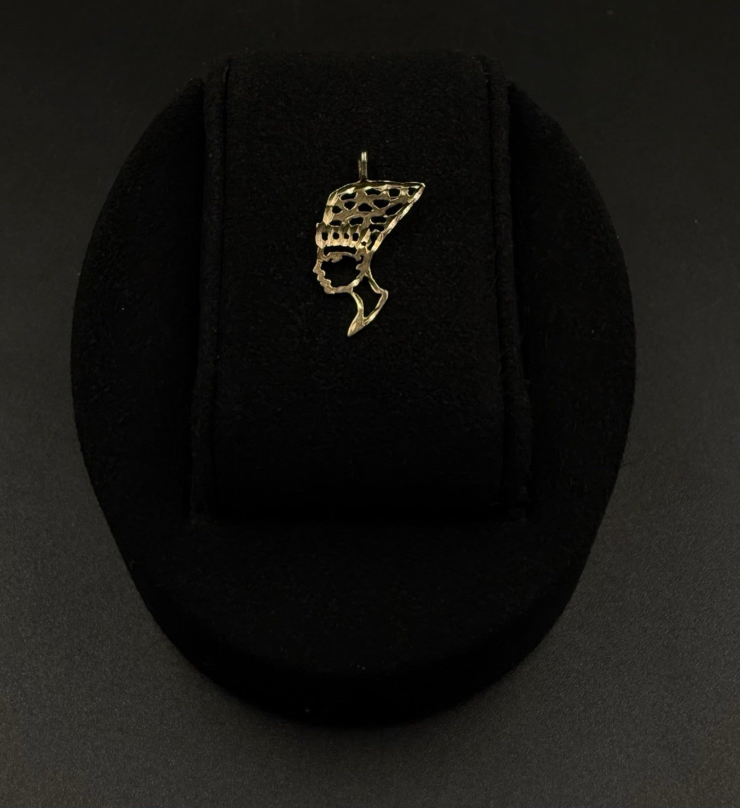 .57” 14K Semi Solid Yellow Gold Diamond-Cut Nefertiti Pendant .7g | 2mm Bail |