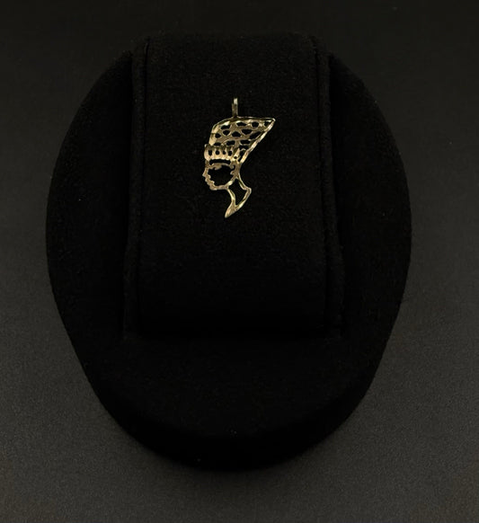 .57” 14K Semi Solid Yellow Gold Diamond-Cut Nefertiti Pendant .7g | 2mm Bail |
