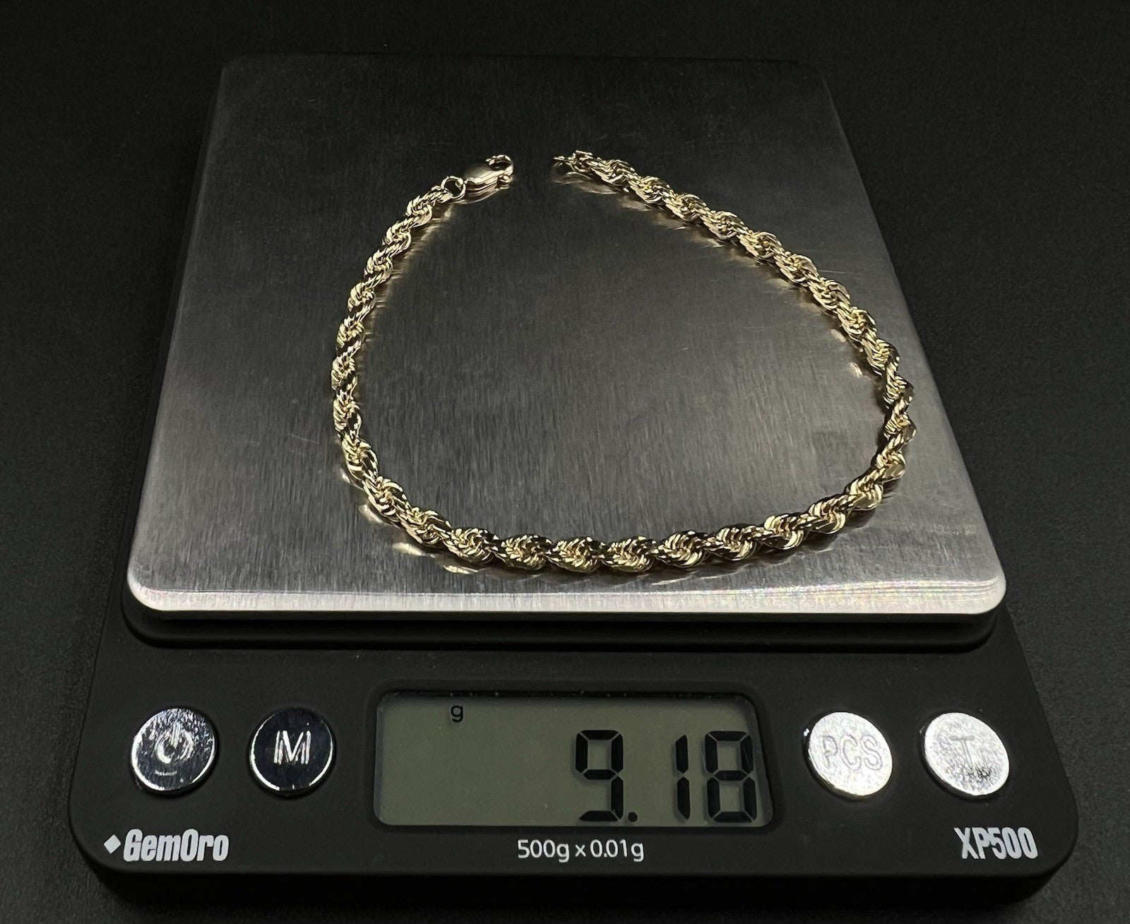 8” 10K Semi-Solid Yellow Gold Diamond Cut Rope Bracelet | 9.16g | 3.8MM Lobster