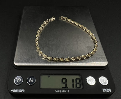 8” 10K Semi-Solid Yellow Gold Diamond Cut Rope Bracelet | 9.16g | 3.8MM Lobster