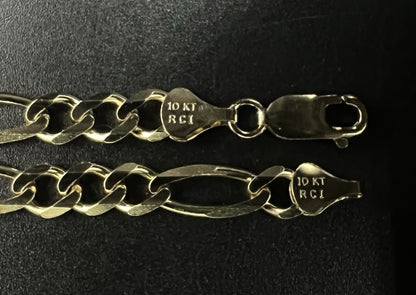 22.25” 10K Solid Yellow Gold Diamond Cut Figaro Chain | 21.81g | 6mm | Lobster |