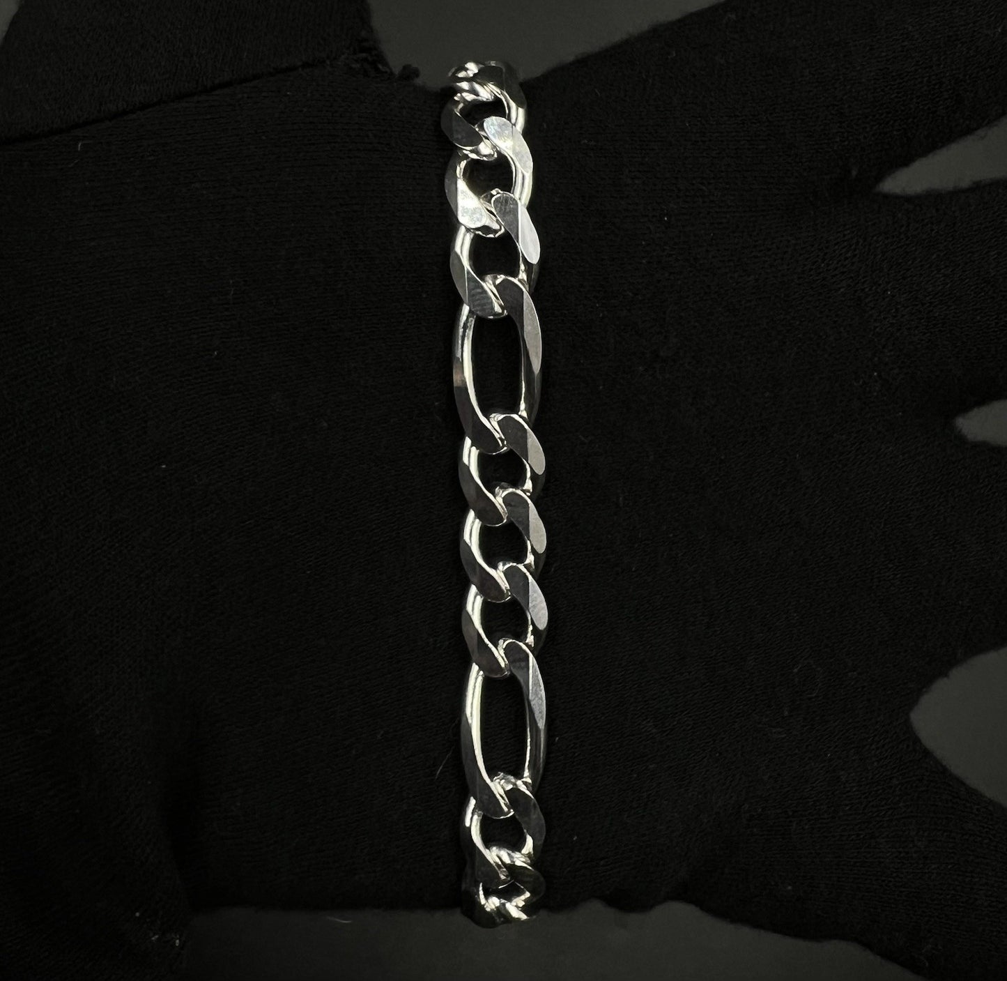 9” 925 Solid Sterling Silver Diamond Cut Figaro Bracelet 25.07g | 9.2mm | Italy