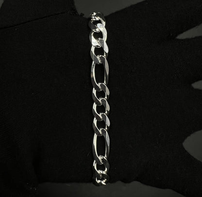 9” 925 Solid Sterling Silver Diamond Cut Figaro Bracelet 25.07g | 9.2mm | Italy