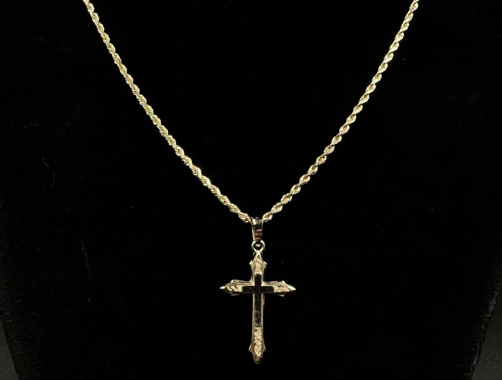 .6” x 1.12” 14K Hollow Yellow Gold Diamond Cut Cross Pendant .73g | 2.8x5MM Bail