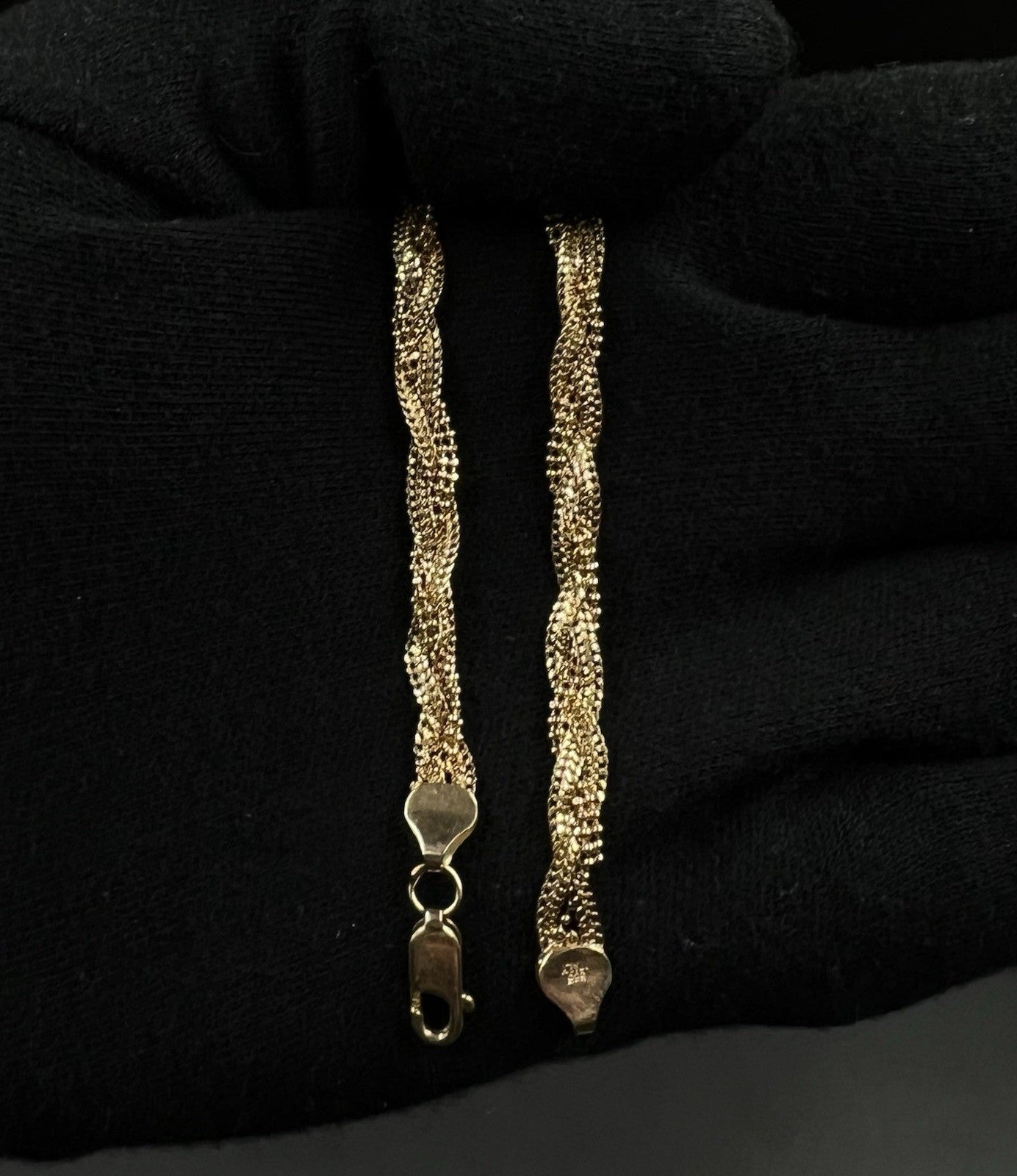 7.25” 14K Hollow Yellow Gold Diamond Cut Braided Curb + Bead Bracelet 4.31g 5MM